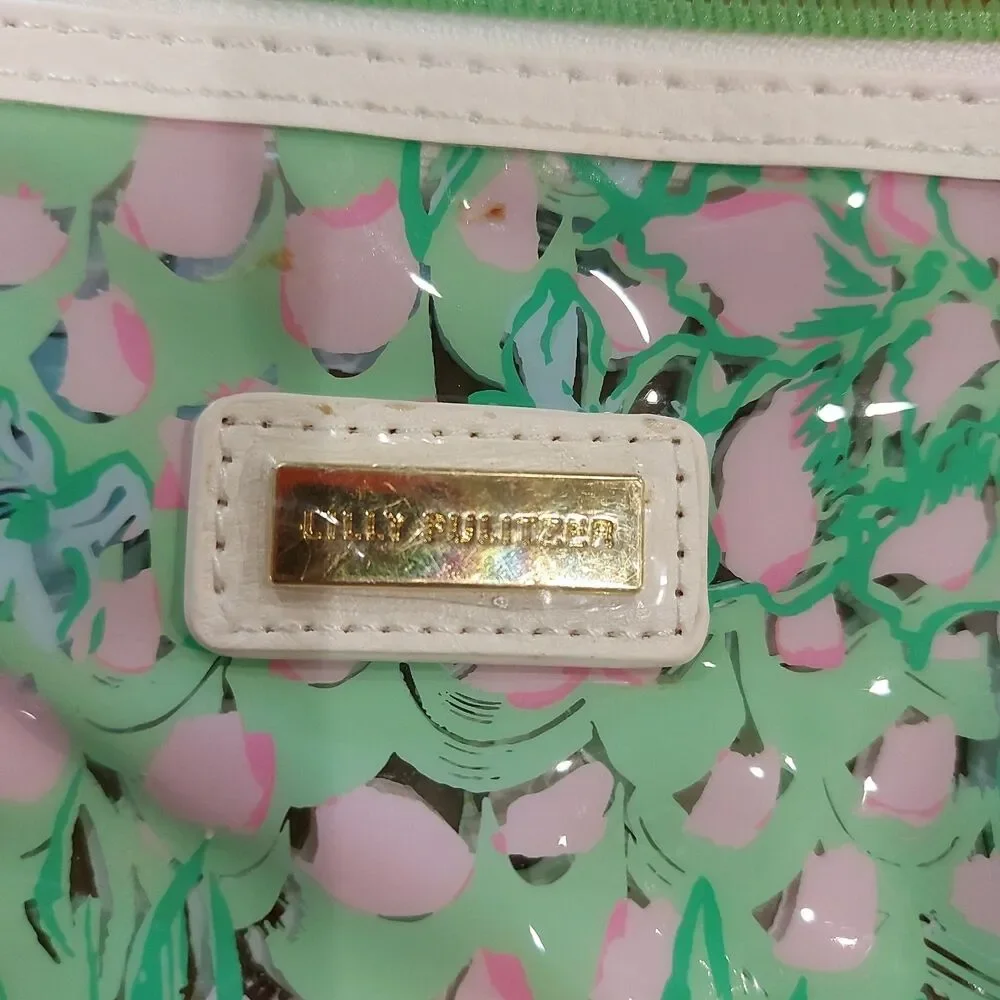 Lilly Pulitzer Water Resistant Vinyl Beach Day Pouch, Zipper Bag/Clips/Hugger